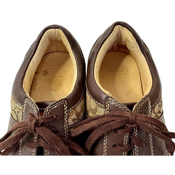 COACH Noella Signature Logo Brown Canvas Leather Tennis Shoes Size 6.5M MINT - Picture 5 of 9